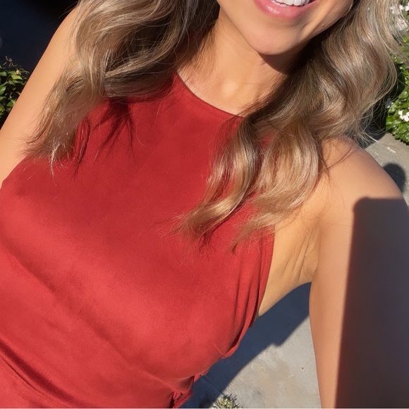 Burnt orange Forever 21 velvet dress with ties on side and top. - Picture 9 of 10